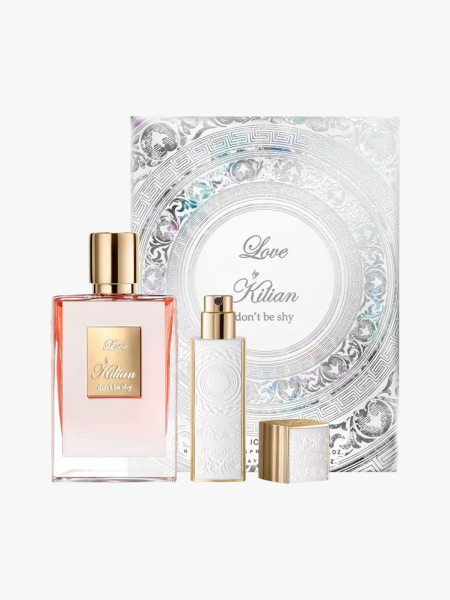 Kilian Paris Love Don't Be Shy Icon Set in branded components on a light gray background